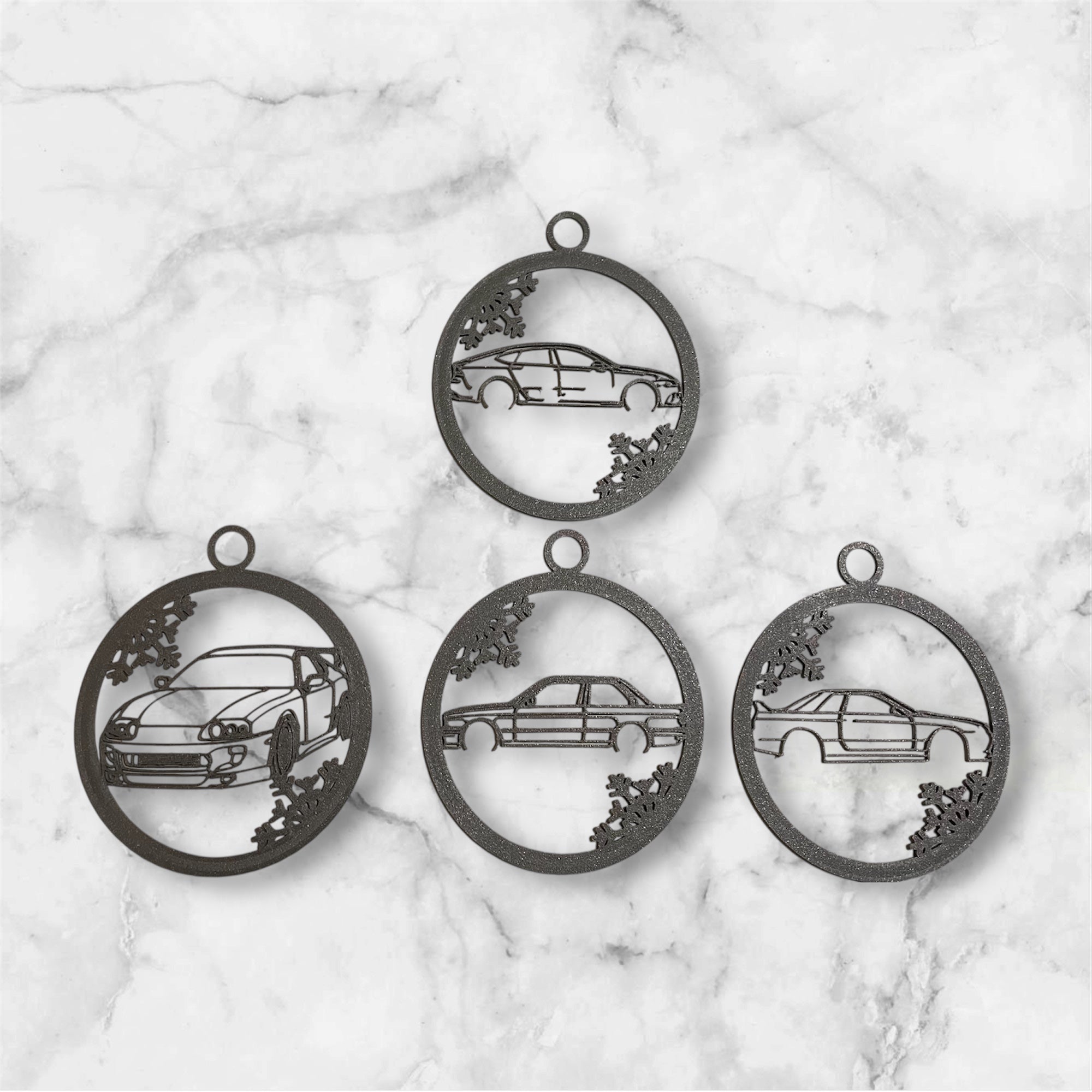 CAR THEMED CHRISTMAS TREE ORNAMENTS, 10 PACK SPORTS, SUPER, CLASSIC & HYPER CARS