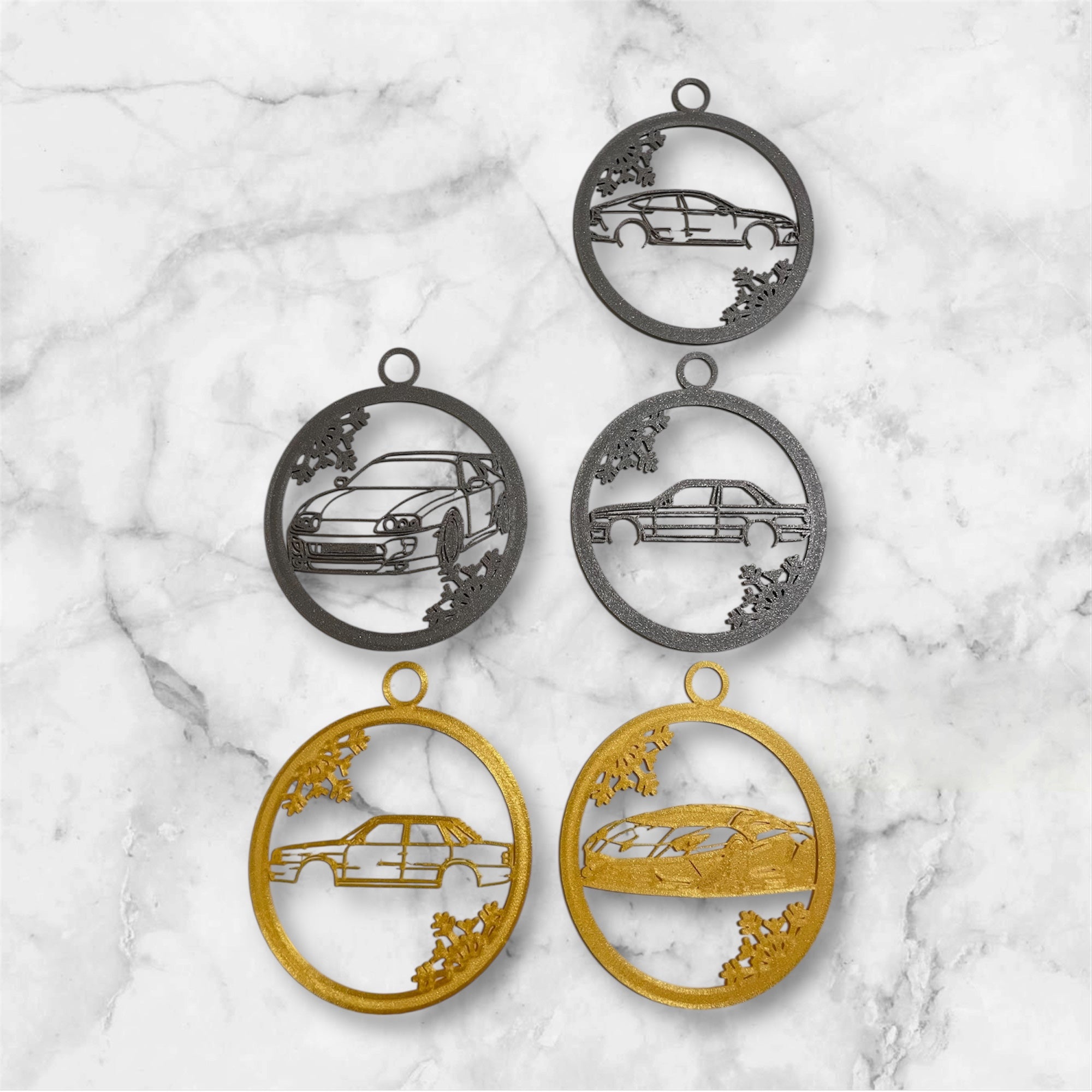 CAR THEMED CHRISTMAS TREE ORNAMENTS, 10 PACK SPORTS, SUPER, CLASSIC & HYPER CARS