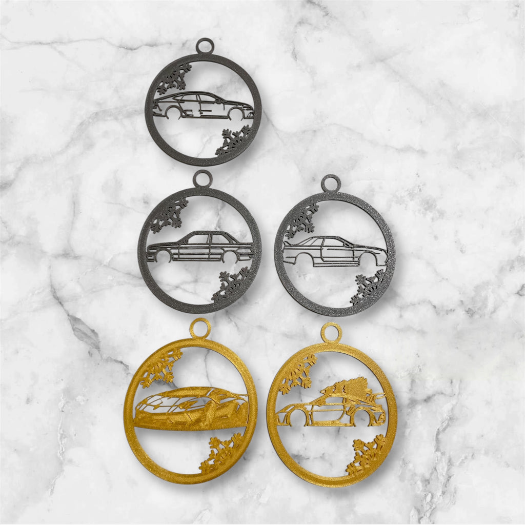 CAR THEMED CHRISTMAS TREE ORNAMENTS, 10 PACK SPORTS, SUPER, CLASSIC & HYPER CARS