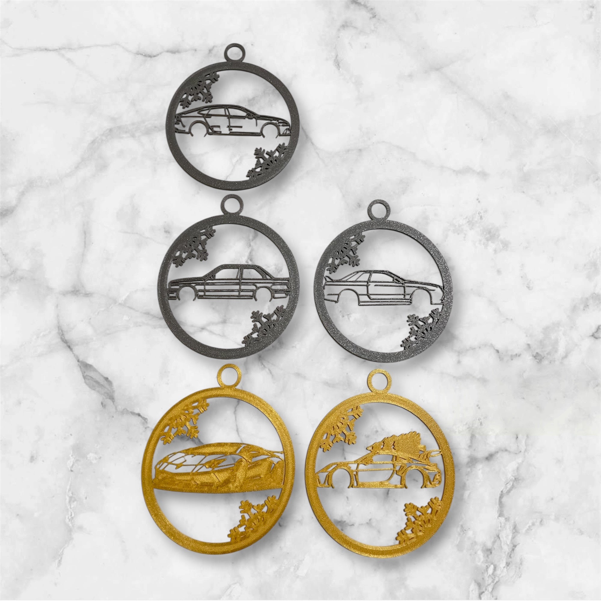 CAR THEMED CHRISTMAS TREE ORNAMENTS, 10 PACK SPORTS, SUPER, CLASSIC & HYPER CARS