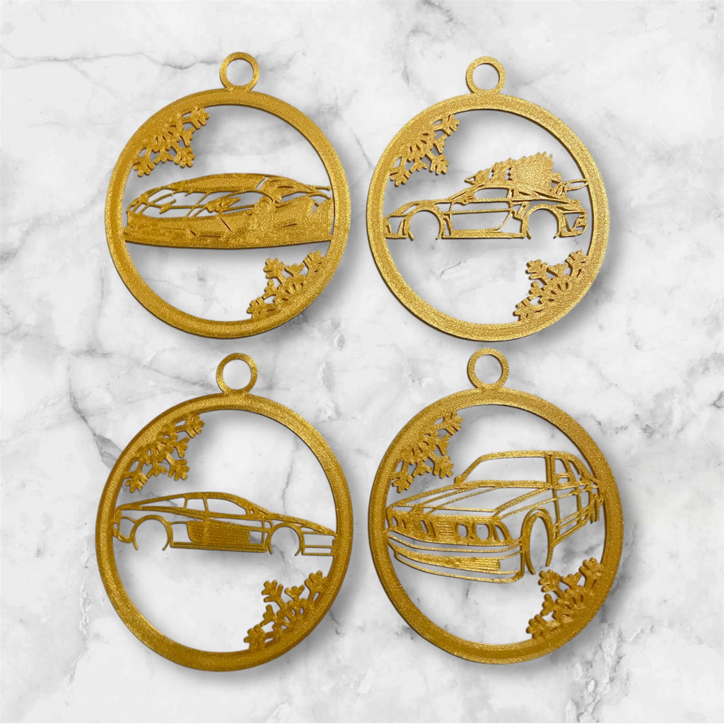 CAR THEMED CHRISTMAS TREE ORNAMENTS, 10 PACK SPORTS, SUPER, CLASSIC & HYPER CARS